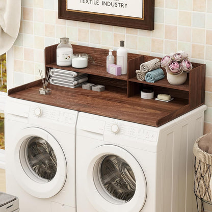 2 Tier Wooden Washer Dryer Topper, Large Laundry Countertop Cover, Walnut | Washer And Dryer Topper Non-Slip Pads,Over Washer And Dryer Shelves For Clothes Folding,Space Saving Laundry Room Organizer
