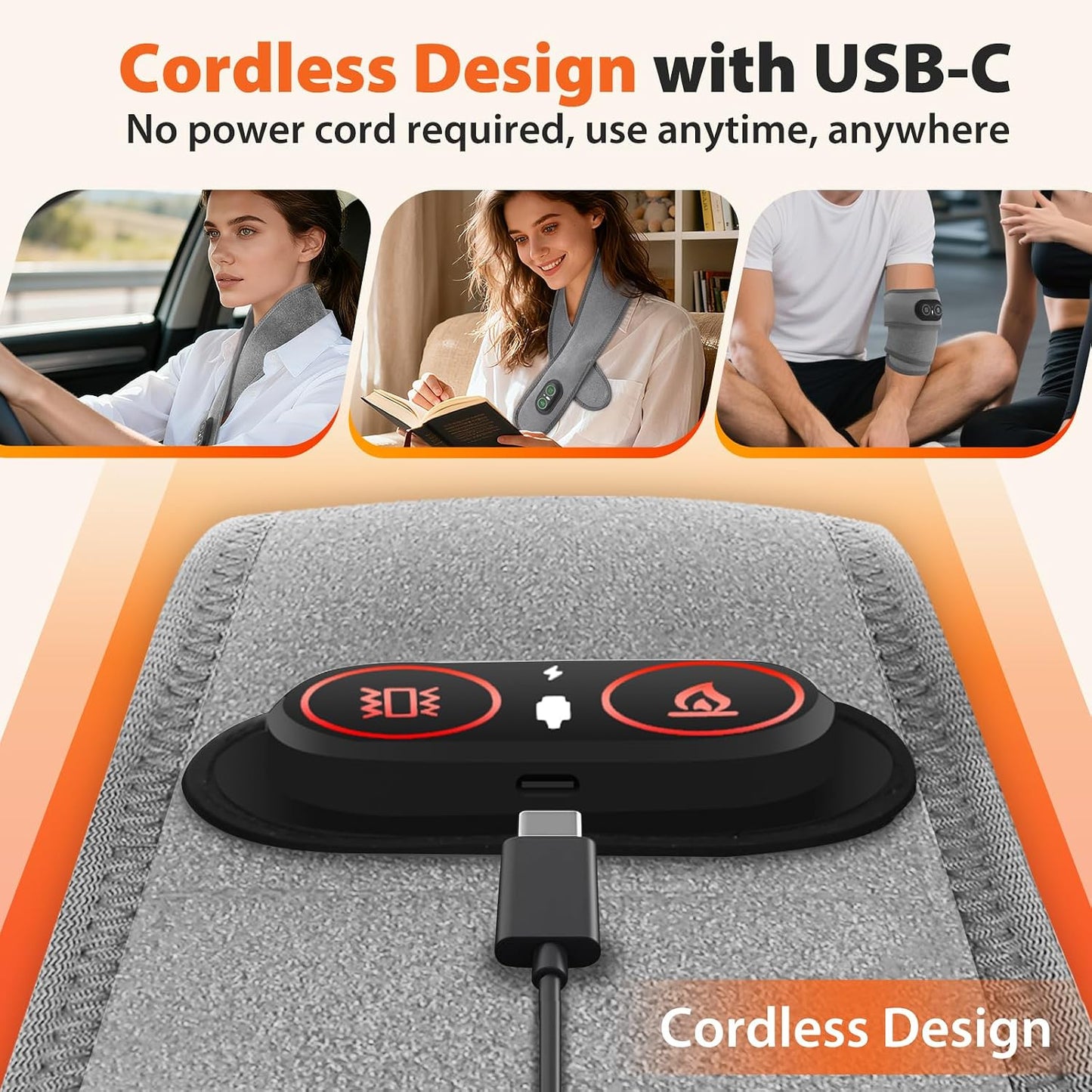 Neck Heating Pad with Massage, Heating Neck Wrap with 660nm 850nm Red Light, with 3000mAh Rechargeable, 3 Levels Heat & 3 Massage