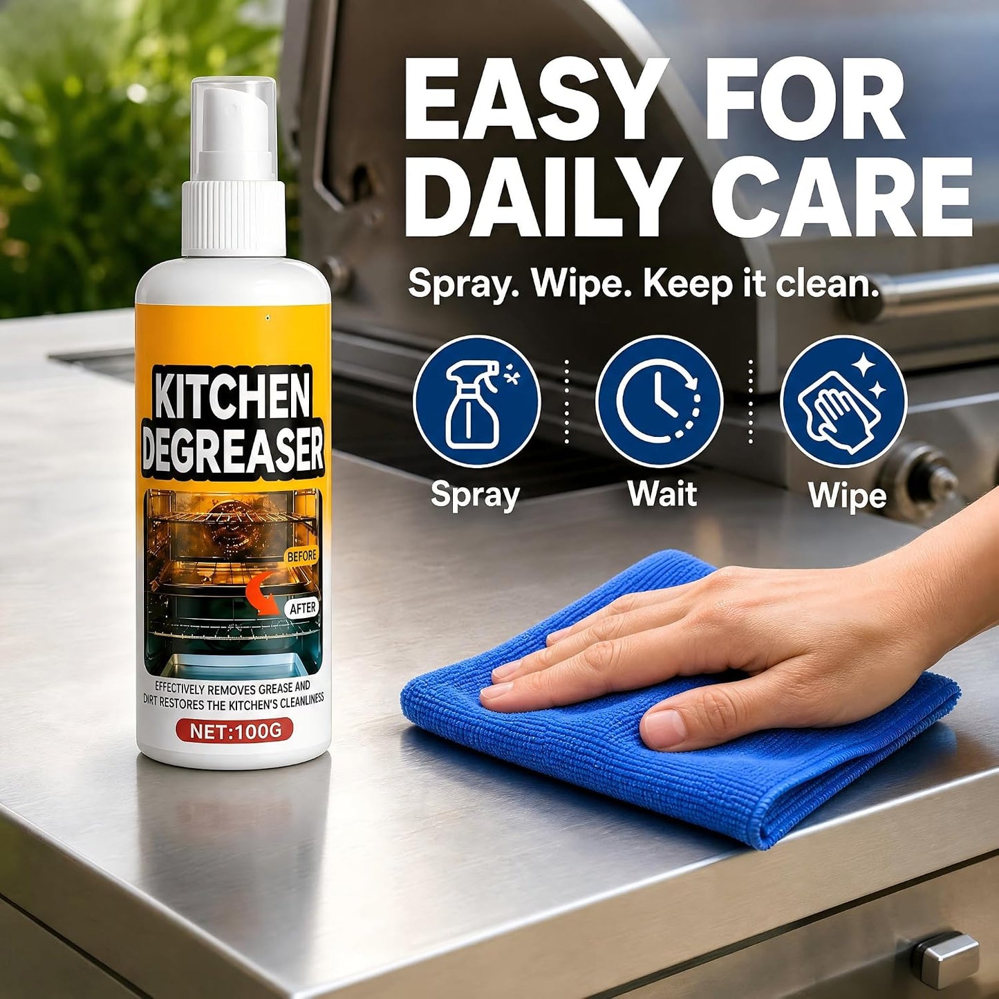 Greasekiller BBQ Grill Cleaner Spray, Grill Cleaner, Heavy Duty Grills Degreaser Spray, Removes Grease for BBQ Grate, Grills Lid,Stovetop,Oven,Range Hood
