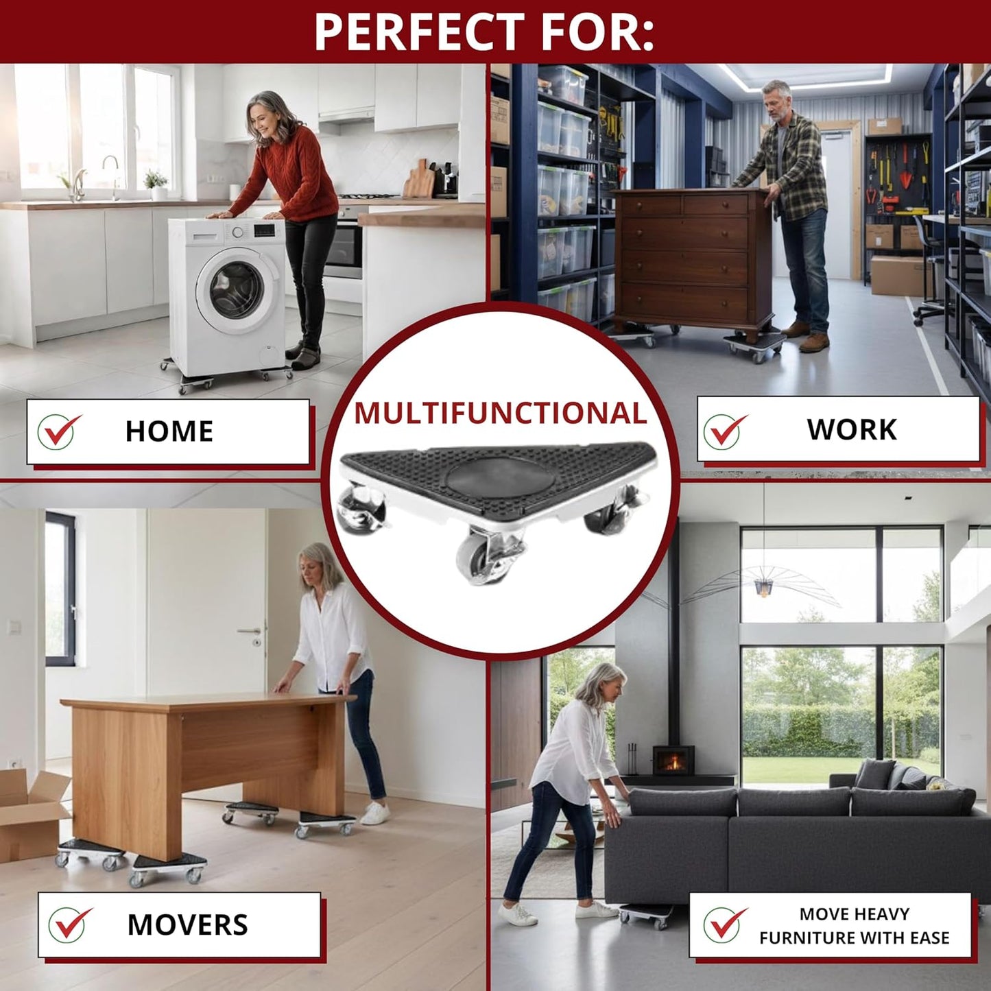 Furniture Moving Dolly Set – Heavy Duty 2300 lb Capacity, 5-Wheel System with Lifter Tool, 360° Swivel Casters, Floor-Safe Design, Includes Gloves & Bag – Move Heavy Items Easily