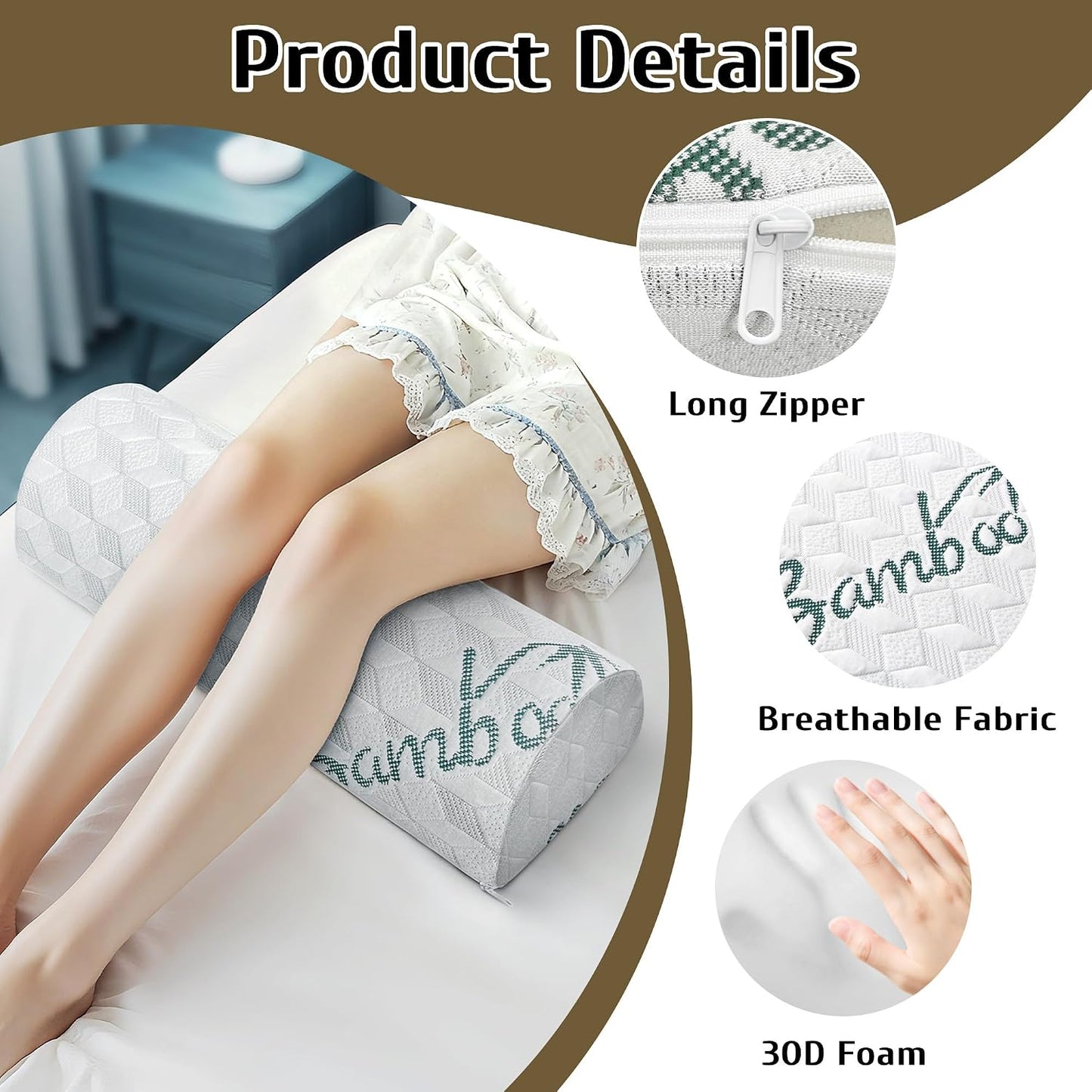 Semi Roll Pillow for Legs, Knees, Lower Back and Head, Lumbar Support Pillow for Bed, Sleeping,1 Pack,7.8”x 20.4”x 4.8”