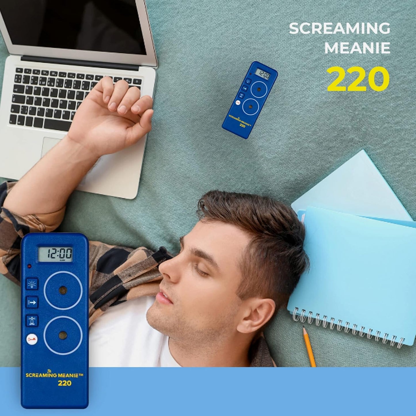 Screaming Meanie 220 Alarm Clock & Time for Deep Sleepers, Black | Extremely Loud Multi-Purpose Clock with three adjustable alarm volume levels (70, 90, and 120 dB), includes 9V battery.