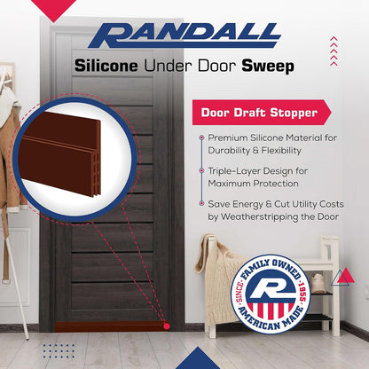 Adhesive Backed Door Draft Stopper – Silicone Under Door Sweep for Interior & Exterior Doors, Noise & Air Insulation, Self Stick Weather Stripping Door Seal, 2" W x 39" L (White) by Randall Mfg