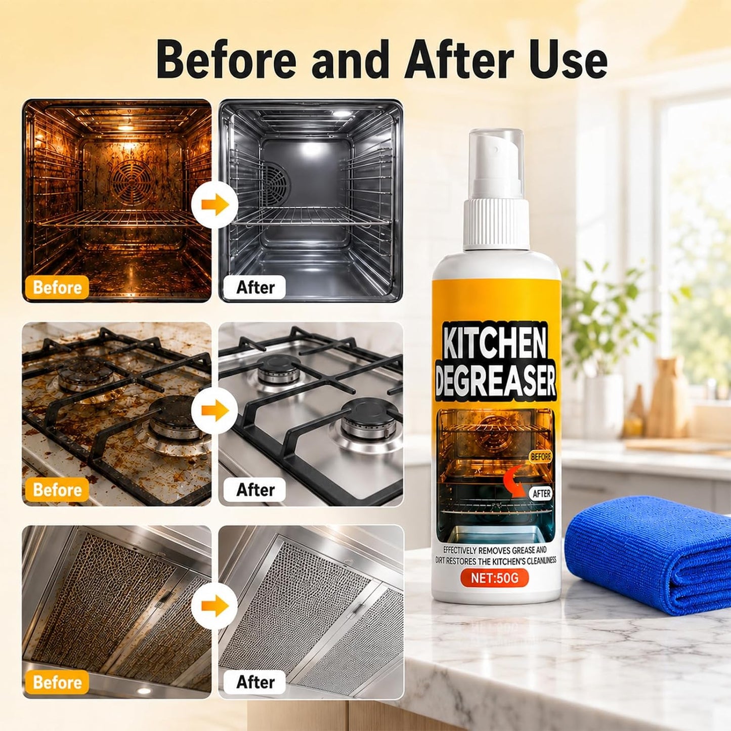 GreaseKiller BBQ Grill Cleaner Spray, Heavy Duty Degreaser, Fast-Acting Grease Removal, for Grills and Smokers, Outdoor Use(2 PCS)