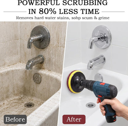 4 Inch 26 PCS Scouring Pads Drill Brush Power Scrubber Cleaning Kit | Hook and Loop Scrub Pads Drill Attachment with Accessories for Bathroom Scale Removal, Rust Removal, Metal & Tile Cleaning