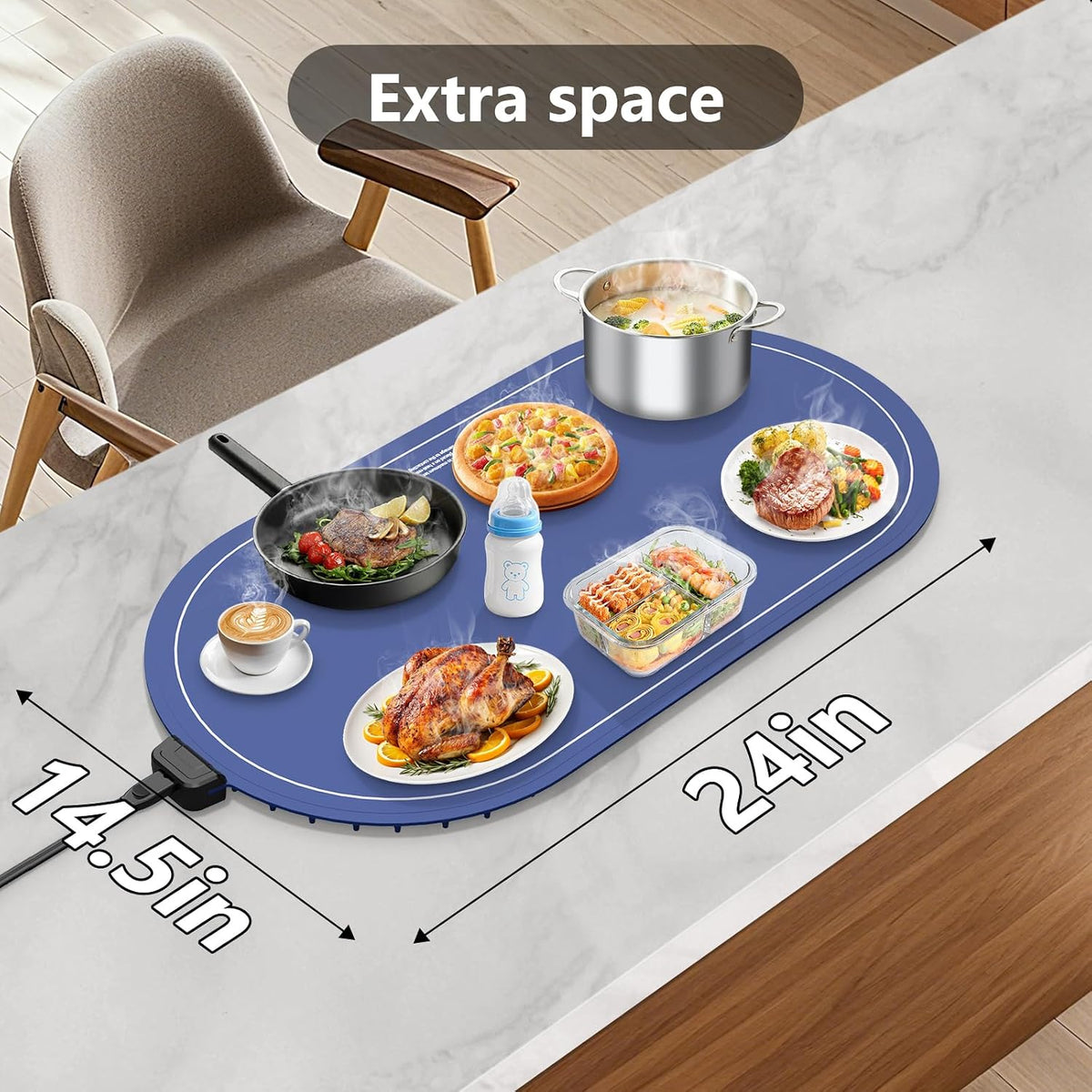 seenlast Warming Mat for Food with Adjustable Temperature Timer,10S Fast Heating Silicone Food Warmers for Parties Buffet and Home Daily,Food Warming Mat with Insulating Pad Raised Feet Protects Table