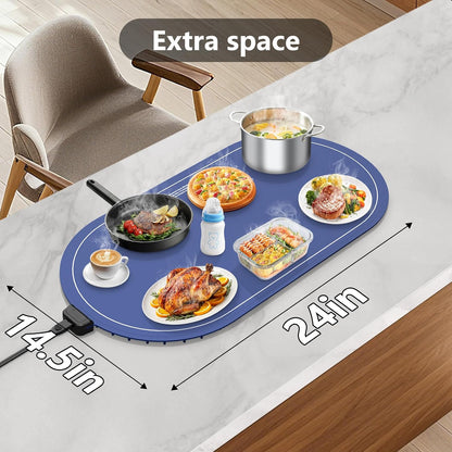seenlast Warming Mat for Food with Adjustable Temperature Timer,10S Fast Heating Silicone Food Warmers for Parties Buffet and Home Daily,Food Warming Mat with Insulating Pad Raised Feet Protects Table