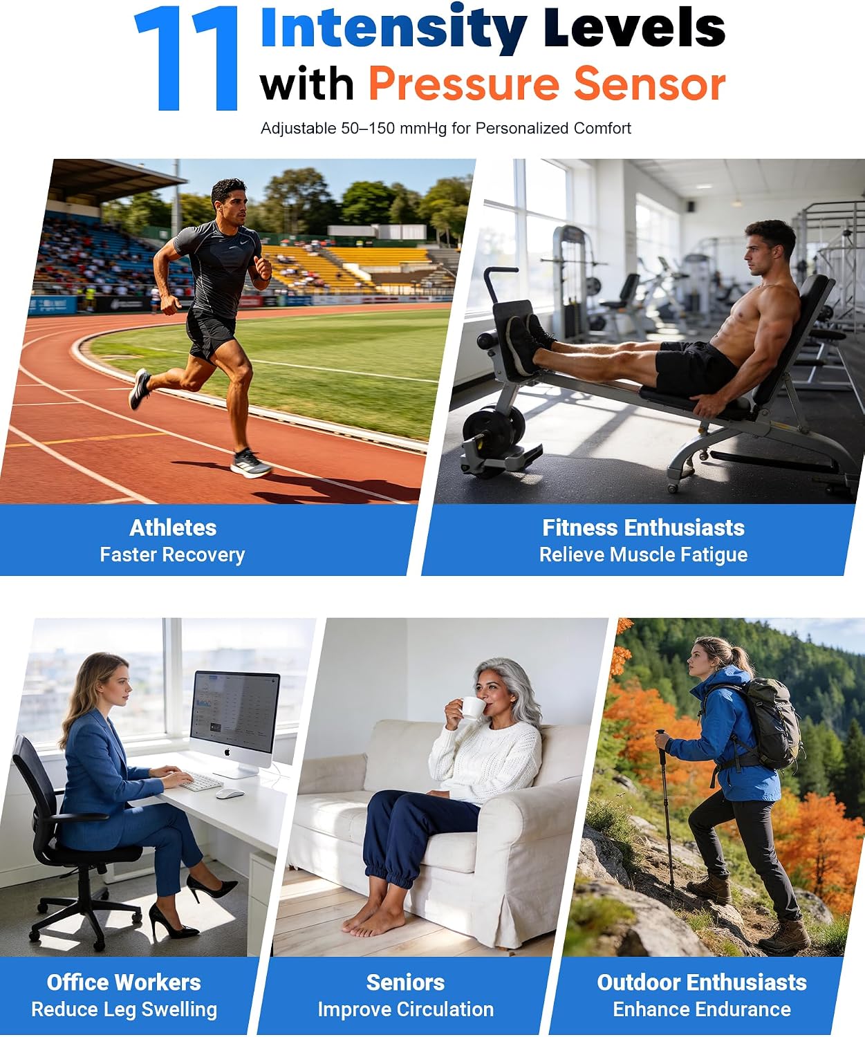 Air Compression Leg Massager with Heat for Circulation, Pain Relief | Sequential Full Leg Recovery Compression Boots, 11 Intensity , 6 Modes, 3 Heat, Pressure Sensor, Post-Workout & Daily Relief