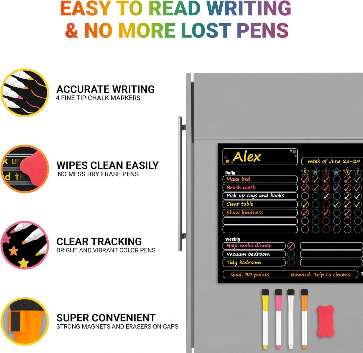 Oyster&Pop Black Chore Charts for Multiple Kids - 3 Pack Magnetic Dry Erase | Build responsibility, independence and routines - give kids and teens their own black magnetic board and weekly rewards