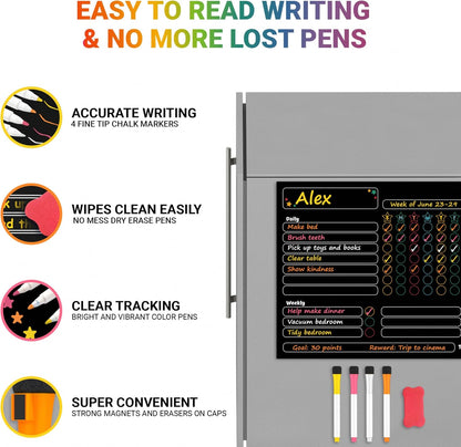 Oyster&Pop Black Chore Charts for Multiple Kids - 3 Pack Magnetic Dry Erase | Build responsibility, independence and routines - give kids and teens their own black magnetic board and weekly rewards