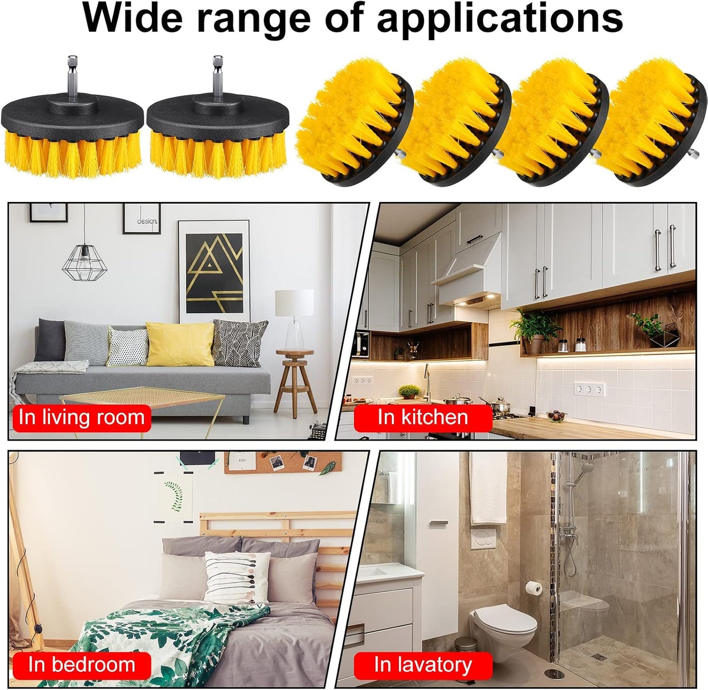 6 Pcs Drill Brush Attachment Power Scrubber Cleaning Kit Multi Purpose Set Brushes for Bathroom Surfaces Tub Grout Shower Kitchen Tile Auto Car Boat