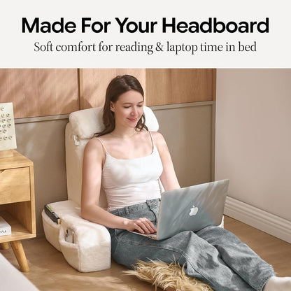22" X-Large Reading Pillow for Bed Sitting Up with Sturdy Armrests & Supportive 60° Ergonomic Backrest Design for Reading, Gaming, TV & Relaxation