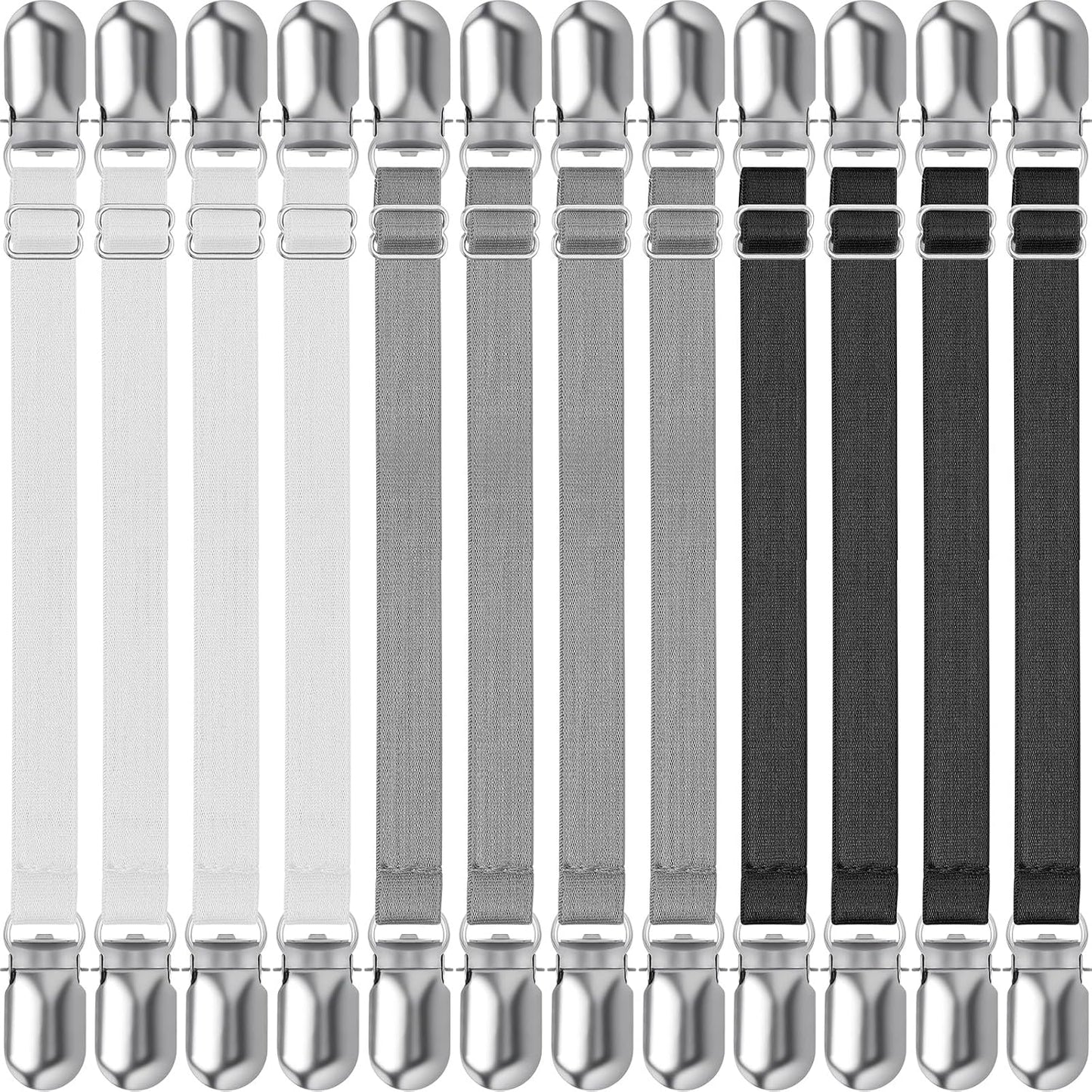 Boao 12 Pcs Bed Sheet Clips Straps Sheet Corner Straps Holder Adjustable Mattress Clips, Elastic Bed Grippers Suspender Fasteners Holder for Home(White,4-8 Inch Length)