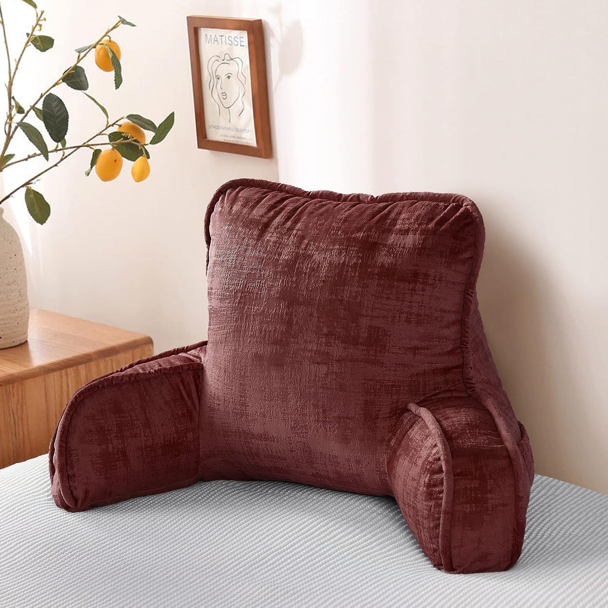 DIY Assembly Art Velvet Backrest Reading Bed Rest Pillow with Arms & Pockets, 18" H for Sitting in Bed Couch Sofa, Back Support Cushion with Removable Cover, 20"x18"x17", Aqua