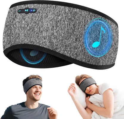 Sleep Headphones Bluetooth 6.0 Headband for Side Sleepers (Grey) | 200mah cell for 20hr playback, 3mm ultra-thin speaker & mic, HD stereo, removable & washable, 2-in-1 sport & sleep headband