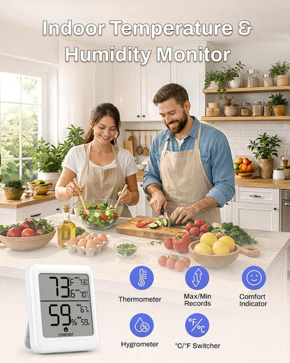 BN-LINK Digital Hygrometer Indoor Room Thermometer with LCD, 2 Pack | Accurate Temperature and Humidity Meter with Large LCD Monitor for Home, Bedroom, Terrarium, Incubator, Greenhouse