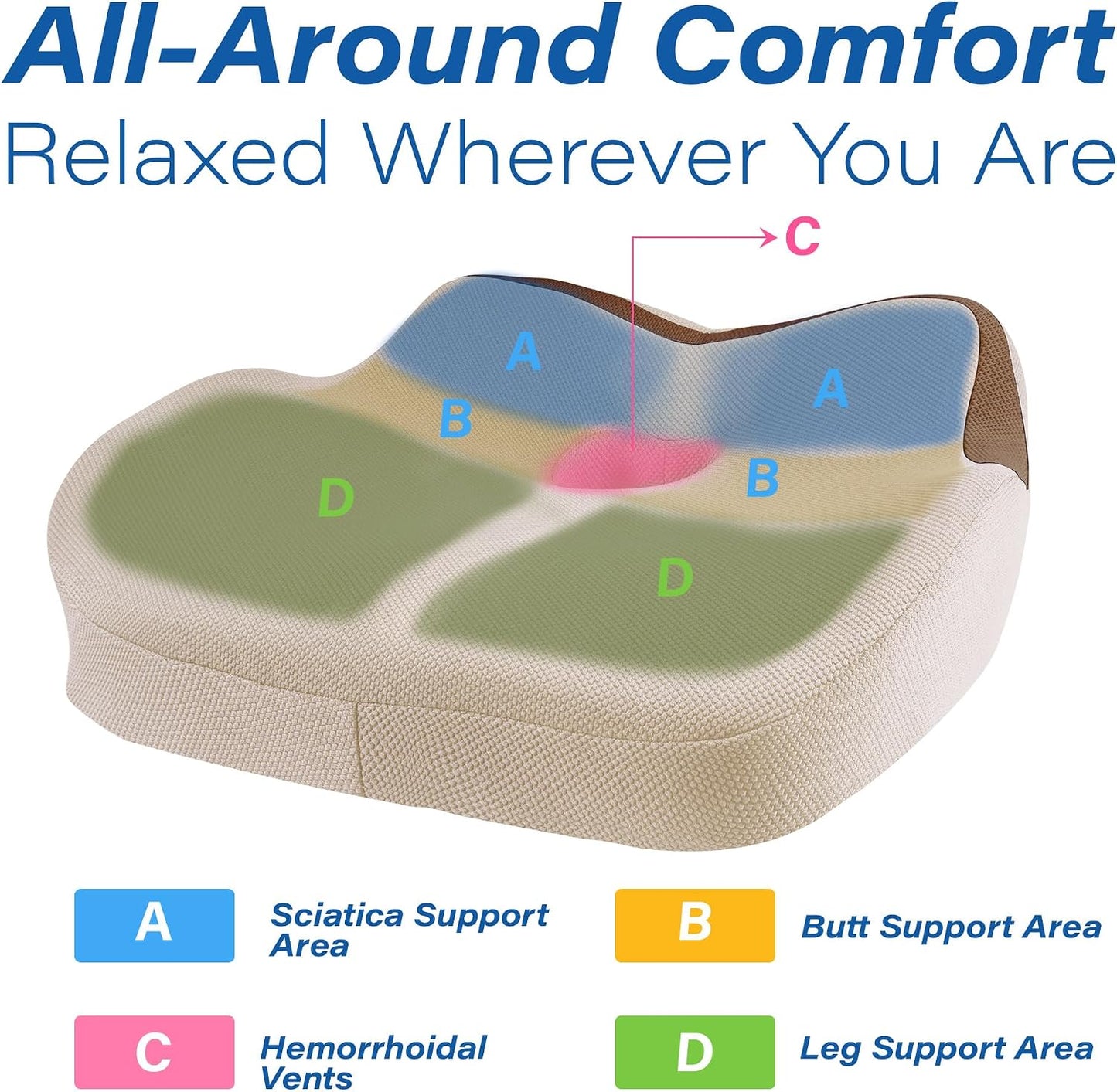Allaboutsla Car Seat Cushion for Driving, Car Seat Pillow for Short Drivers | Ergonomic Memory Foam Seat Cushion for Pain Relief, Adult Booster Seat for Car, Butt Cushion for Car, Truck, Office, B&G