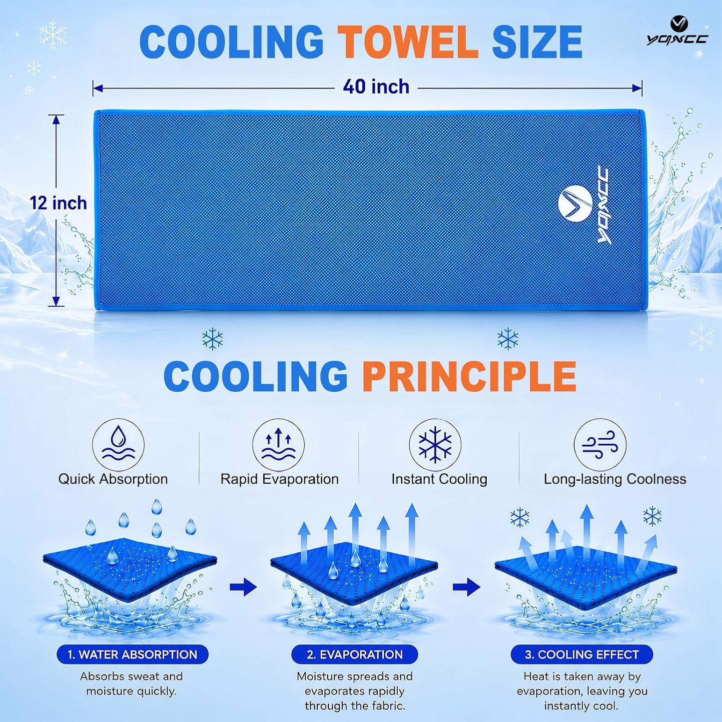 YQXCC 4 Pack Cooling Towels 40"x12", Cold Cool for Neck & Face | Cooling Neck Wraps, Soft Breathable Microfiber Chilly Towels, Ideal for Gym, Yoga, Golf, Running, Camping & Hot Weather