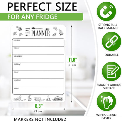 Dry Erase Magnetic Meal Planner for Refrigerator A4 (8.5x12 inch) - Magnet Weekly Menu Board for Fridge - Magnetic Menu White Board - Fridge Meal Planner Magnet - Dinner Meal Planner Dry Erase Board