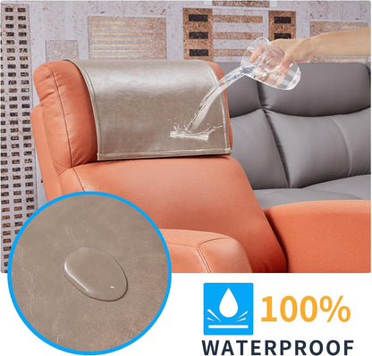 Non Slip Recliner Headrest Protector Washable Faux Leather Headrest Covers for Recliner Chair Waterproof Couch Head Rest Covers for Sofa,Furniture,Office Chair,Theater Seat