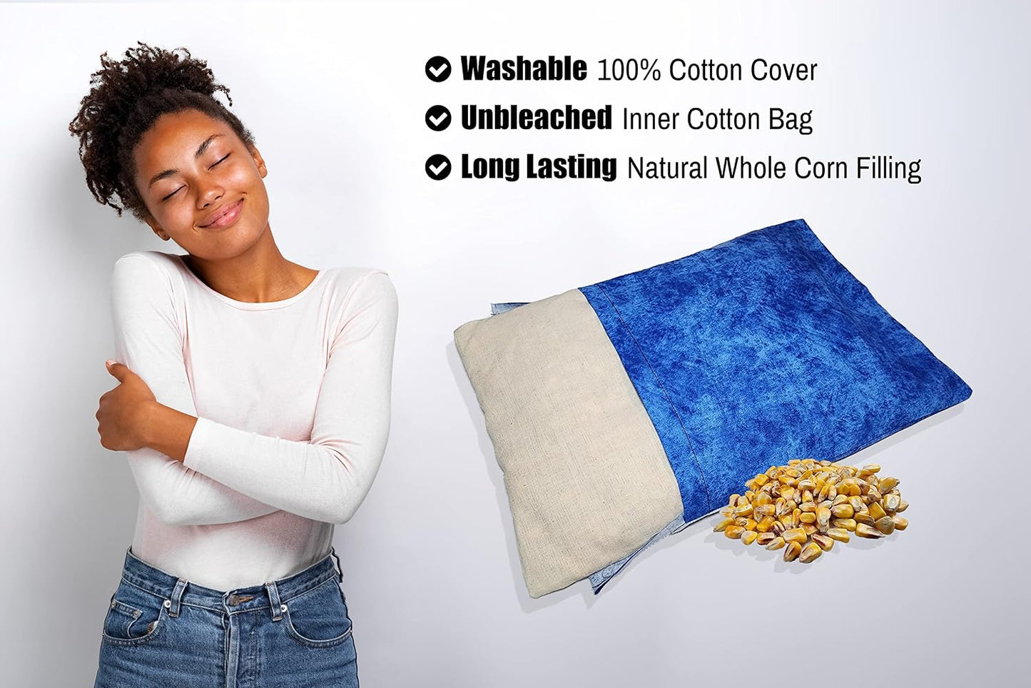 Microwavable Corn Filled Heating Pad and Cold Pack/Washable 100% Cotton Cover (Cross Hatch - Mint, 7.5in W x 11in L)