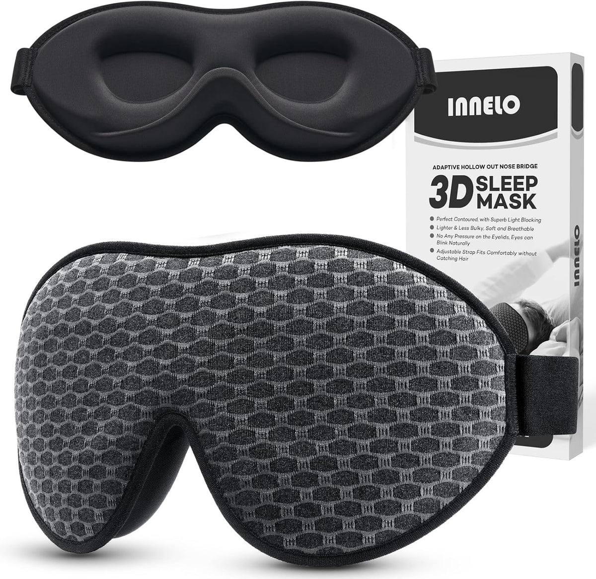 INNELO Sleep Mask for Side Sleeper, 3D Zero-Pressure, 100% Blackout, Nap