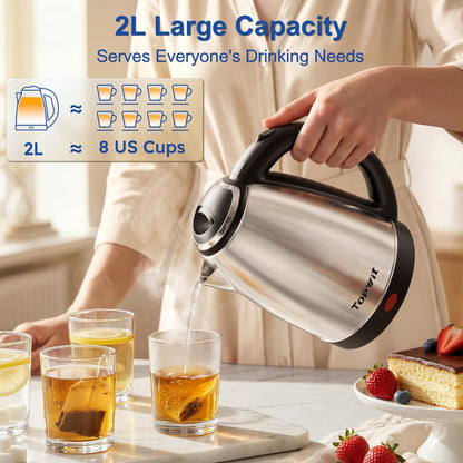 TOPWIT 2.0L Glass Electric Kettle, Hot Water Boiler, BPA-Free | Stainless Steel Bottom & Lid, Fast Boil, Auto Shut-Off & Boil-Dry Protection, No Plastic Odor | for Tea, Coffee, Home, Office