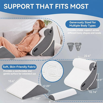 5PCS Wedge Pillow Set for After Surgery,Bed Pillow for Sleeping | Memory Foam Orthopedic Back Pillow for Pain Relief and Acid Reflux, Adjustable Sitting Up for Bed Post Surgery Pillow Green
