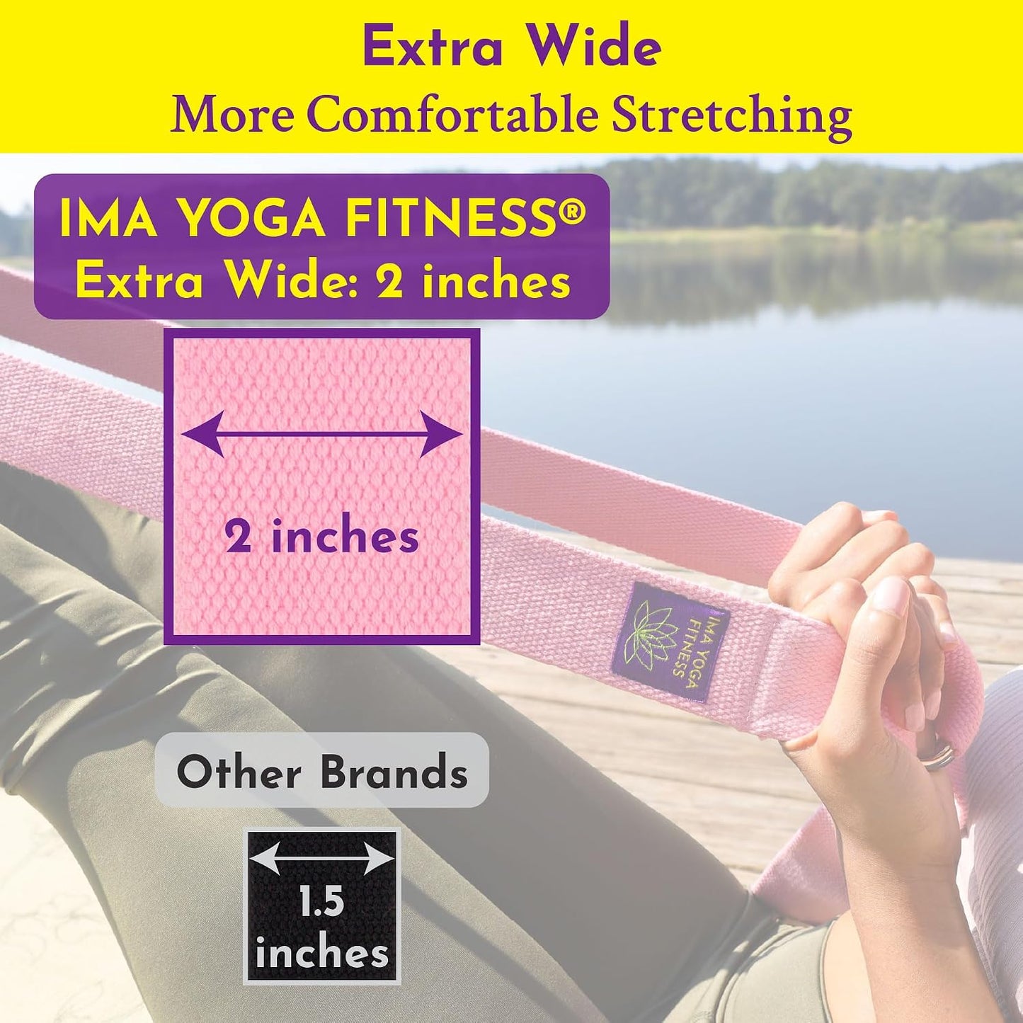 Adaptive Yoga Strap for Stretching - Extra-Wide 2 Inches 100% Cotton Stretch Strap with Steel D-Rings for Physical Therapy, Pilates & Flexibility - Storage Pouch & E-Book