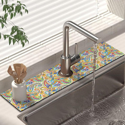 Kitchen Sink Splash Guard Faucet Mat 24" X 5.5" Tropical Leavesl Absorbent Fast Drying Mat Faucet Draining Mat Sink Splash Guard Behind Faucet Drip Catcher for Kitchen Bathroom