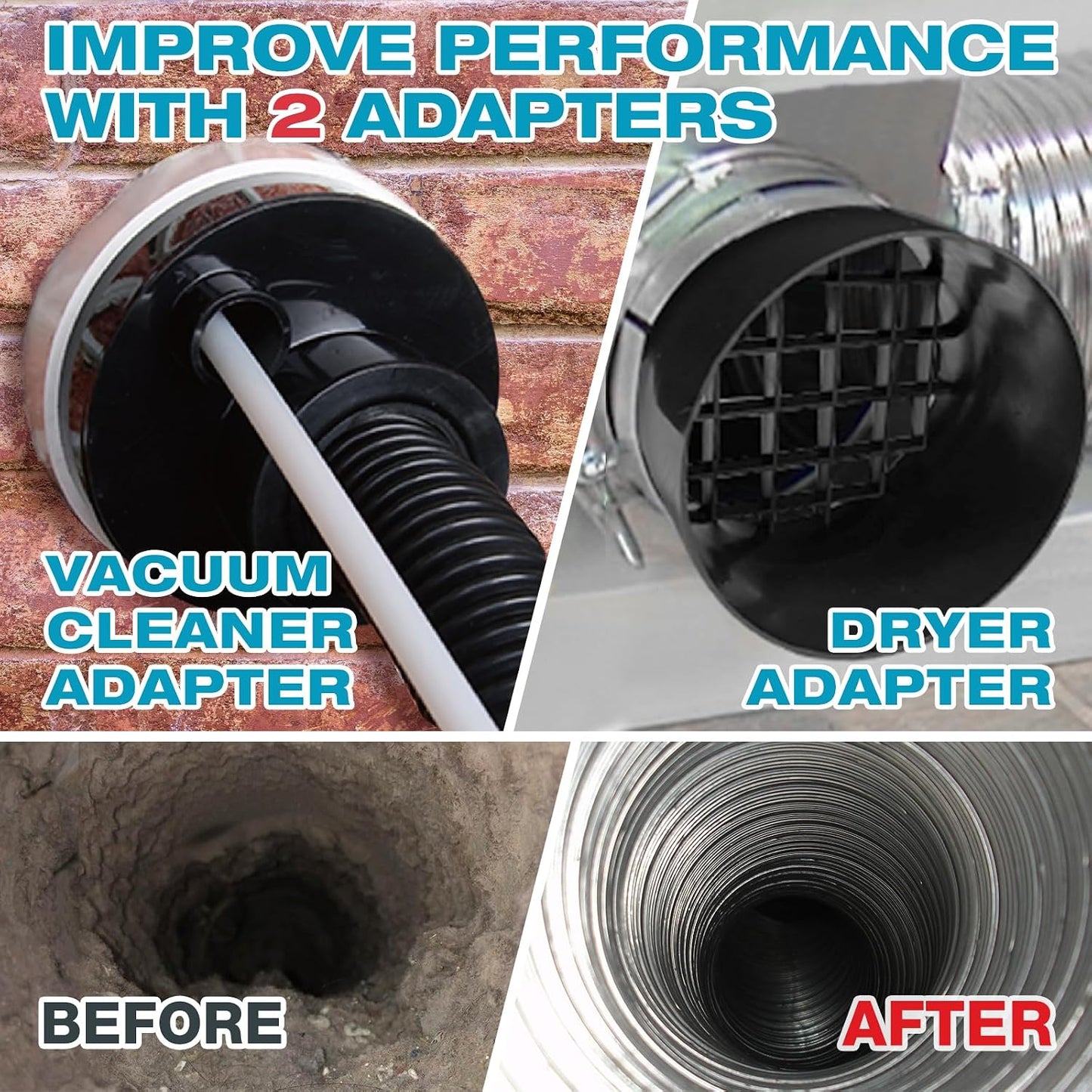 Sealegend 58-Pieces 35-Feet Dryer Vent Cleaner Kit, Dryer Cleaning Tools | Omnidirectional Blue Dryer Lint Vacuum Attachment, Dryer Vent Brush, Clean Hard-to-Reach Areas, Remove Hidden Lint