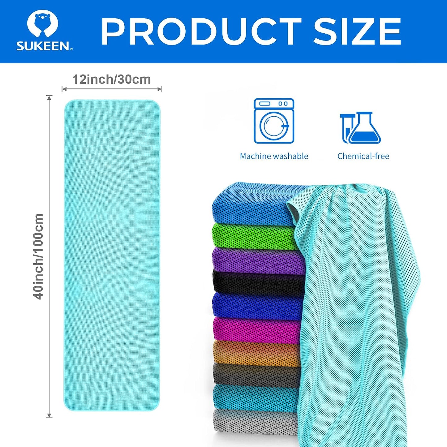 Sukeen Cooling Towels 6 Pack (40"x12"), Cooling Neck Wraps, Ice Towels, Microfiber Breathable Cooling Towel for Hot Weather, Sweat Towel for Gym, Sport, Running, Golf, Workout, Camping, Fitness