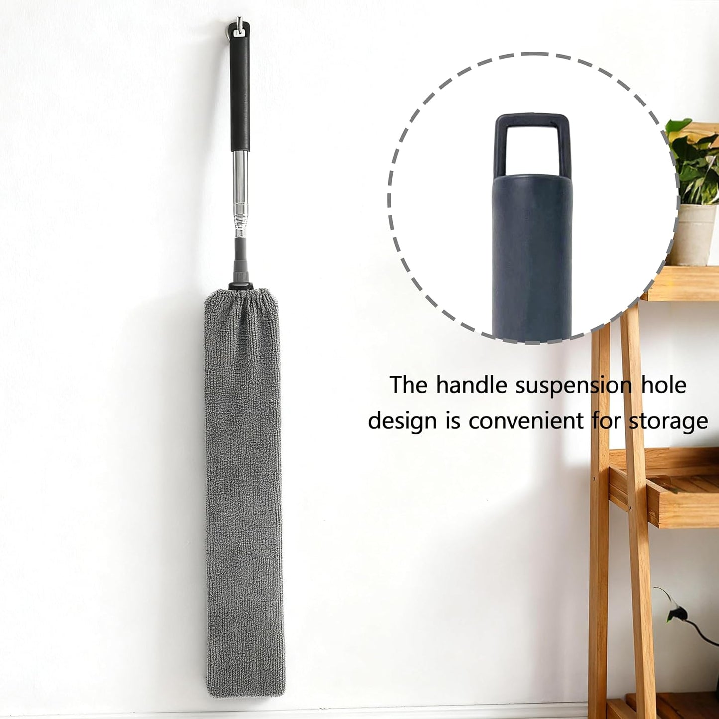 Retractable Gap Dust Cleaner Under Appliance Cleaning Tool with 5 Microfiber Dusting Cloths - Extendable Long Handle Flat Duster for Under Refrigerator Couch Bed Furniture