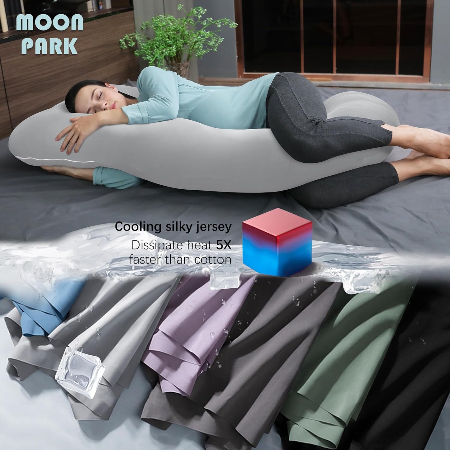 MOON PARK Pregnancy Pillows for Sleeping - 57 Inch U Shaped Full Body Maternity Pillow with Removable Cover - Support for Back, Legs, Belly, Hips - Pregnancy Pillow for Women - Grey
