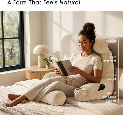 Nestl Reading Pillow with Shredded Memory Foam, Designed for Sitting Up in Bed and Couch, Back and Arms Adjustable Support for Adult & Teens Backrest Pillows for Reading, with Washable Cover Dark Grey