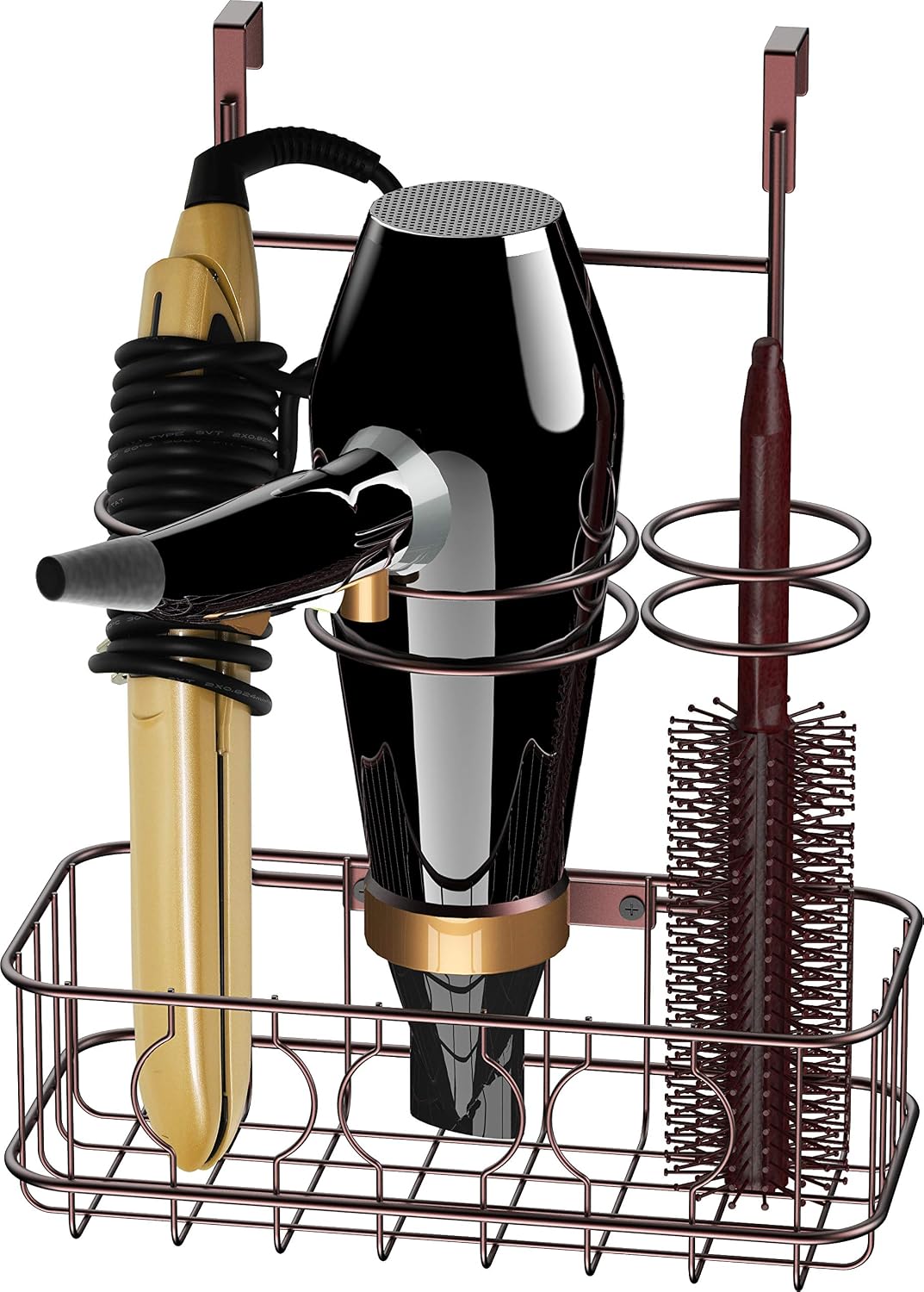 Simple Houseware Cabinet Door/Wall Mount Hair Dryer Tools Organizer, Chrome | for Hair Styling Tools Storage