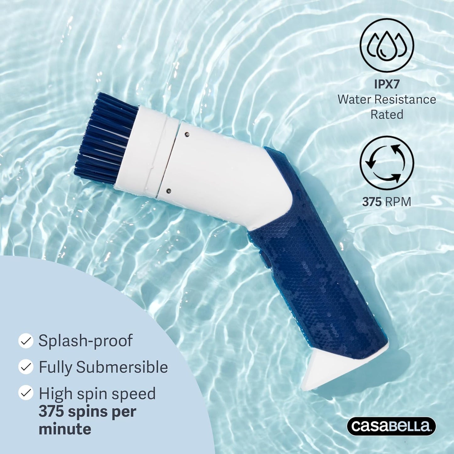Casabella Power Spin Scrubber, Extendable to 47.5” – Cordless Electric Cleaner for Shower, Kitchen, Bathroom, Tile, Tub, Car, Deck - Rechargeable Spin Brush with Adjustable Brush Head & 4 Attachments