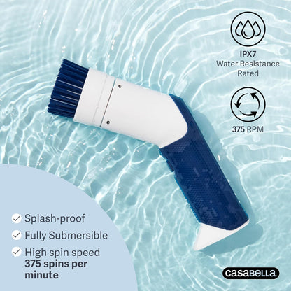 Casabella Power Spin Scrubber, Extendable to 47.5” – Cordless Electric Cleaner for Shower, Kitchen, Bathroom, Tile, Tub, Car, Deck - Rechargeable Spin Brush with Adjustable Brush Head & 4 Attachments