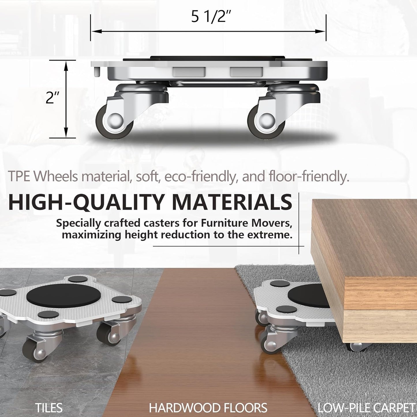 ONEON Furniture Mover with Wheels, 360° Rotation Wheels Furniture Dolly for Moving Heavy Furniture, Appliances, 660 LB Max Load Capacity with Auxiliary Lifter - Connect Dolly