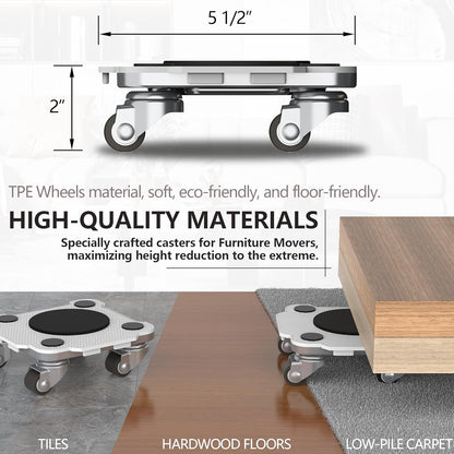 ONEON Furniture Mover with Wheels, 360° Rotation Wheels Furniture Dolly for Moving Heavy Furniture, Appliances, 660 LB Max Load Capacity with Auxiliary Lifter - Connect Dolly