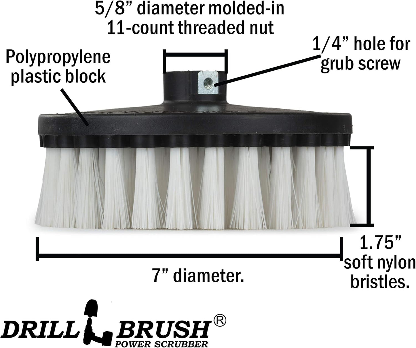 7in Boat Brush Variable Speed Polisher Attachment - Medium Yellow Bristles | Bathroom Accessories - Cleaning Supplies - Deck Scrub Brush - 5/8 x 11 Threaded Hub - Tile - Shower Cleaner - Flooring
