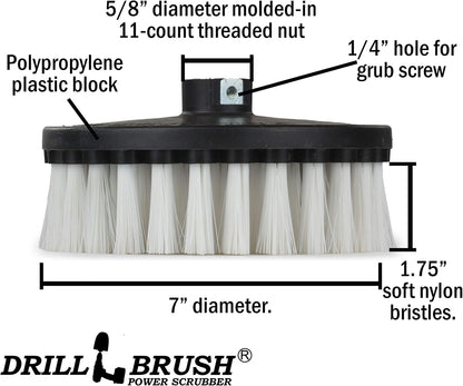7in Boat Brush Variable Speed Polisher Attachment - Medium Yellow Bristles | Bathroom Accessories - Cleaning Supplies - Deck Scrub Brush - 5/8 x 11 Threaded Hub - Tile - Shower Cleaner - Flooring