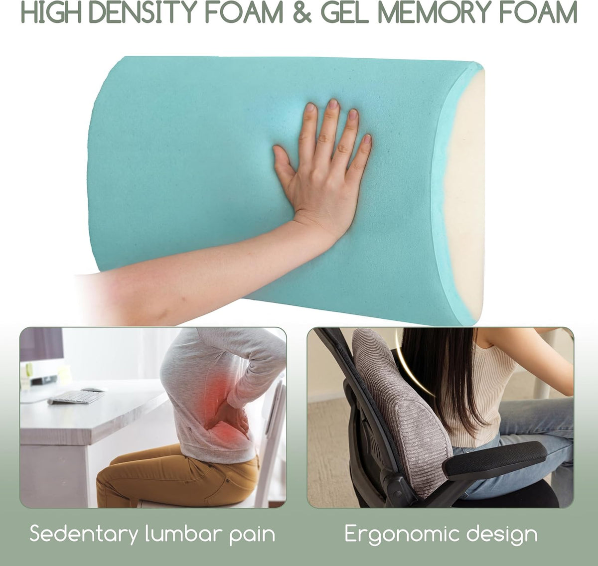 HIGOGOGO Lumbar Support Pillow for Recliner Chair/Accent Chair/Couch, Memory Foam Back Support Cushion for Elderly, Recliner Cushions for Back Rest, Pain Relief, Reading, Washable Cover, Brown