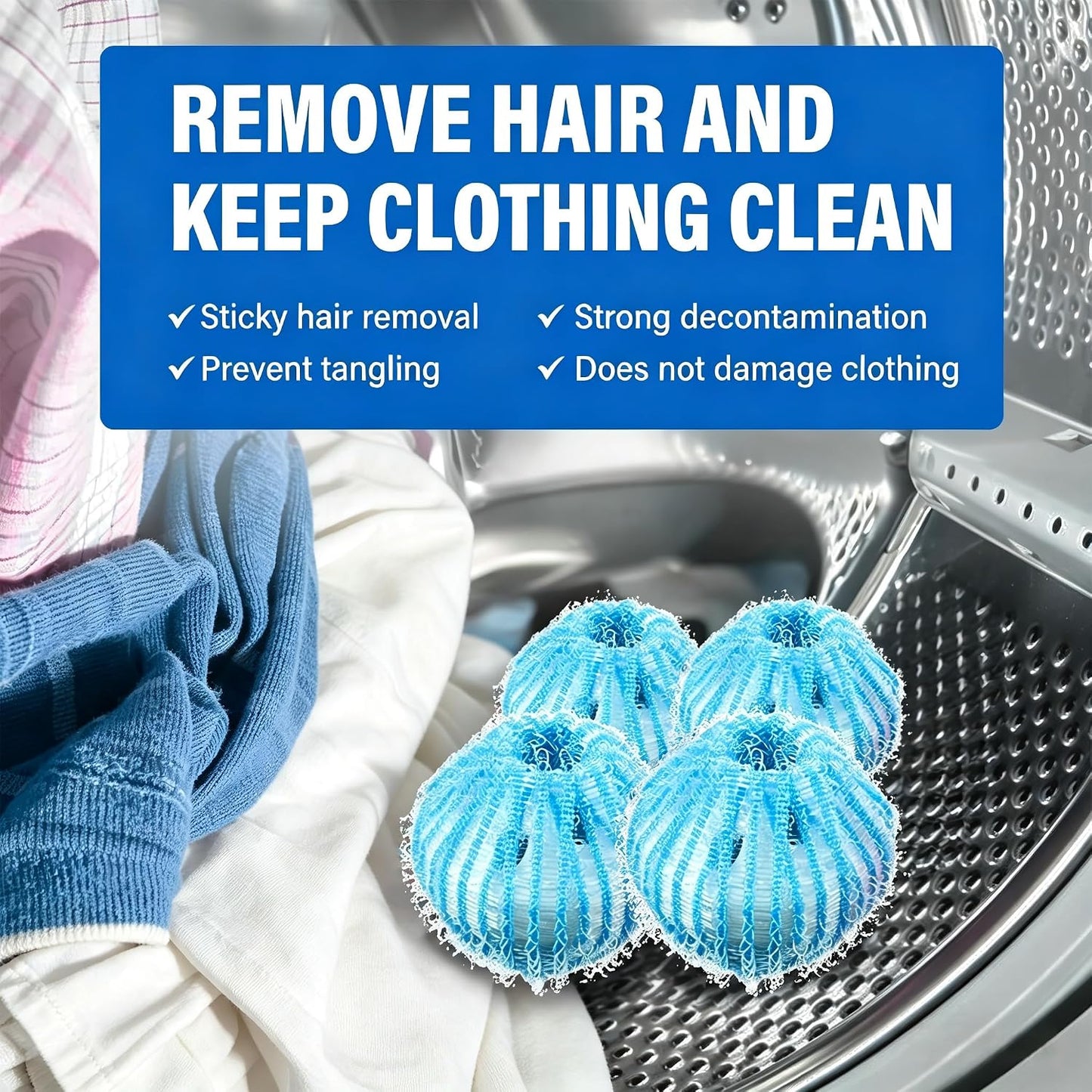 12Pcs Reusable Laundry Hair Remover Balls, Pet Hair Remover for Washing Machine, Effectively Cat Dog Fur Lint Catcher, Laundry Lint Remover Balls for Bedding, Clothes, Sofa Covers (Deep Blue)