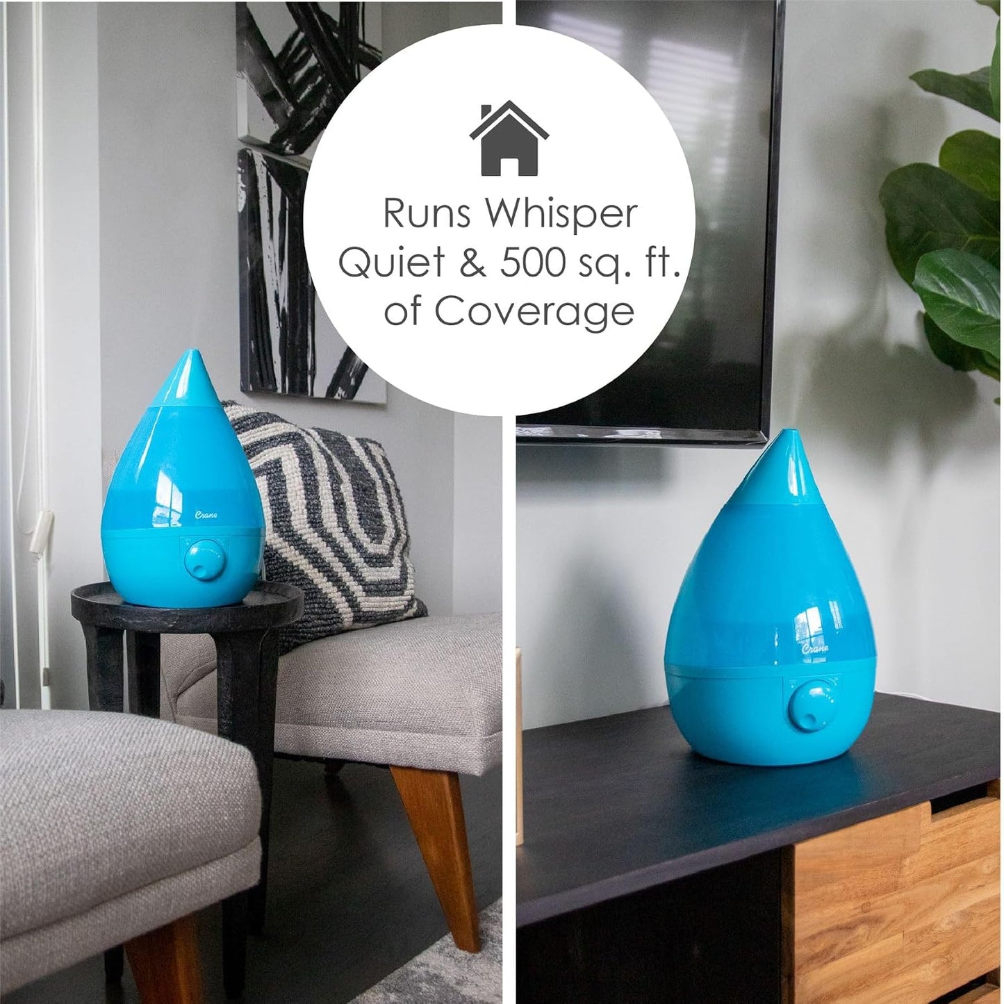 Crane Ultrasonic Cool Mist Humidifier for Bedroom, Baby Nursery, Kids Room, Plants, or Office, Large 1 Gallon Tank, Filter Optional, Blue and White