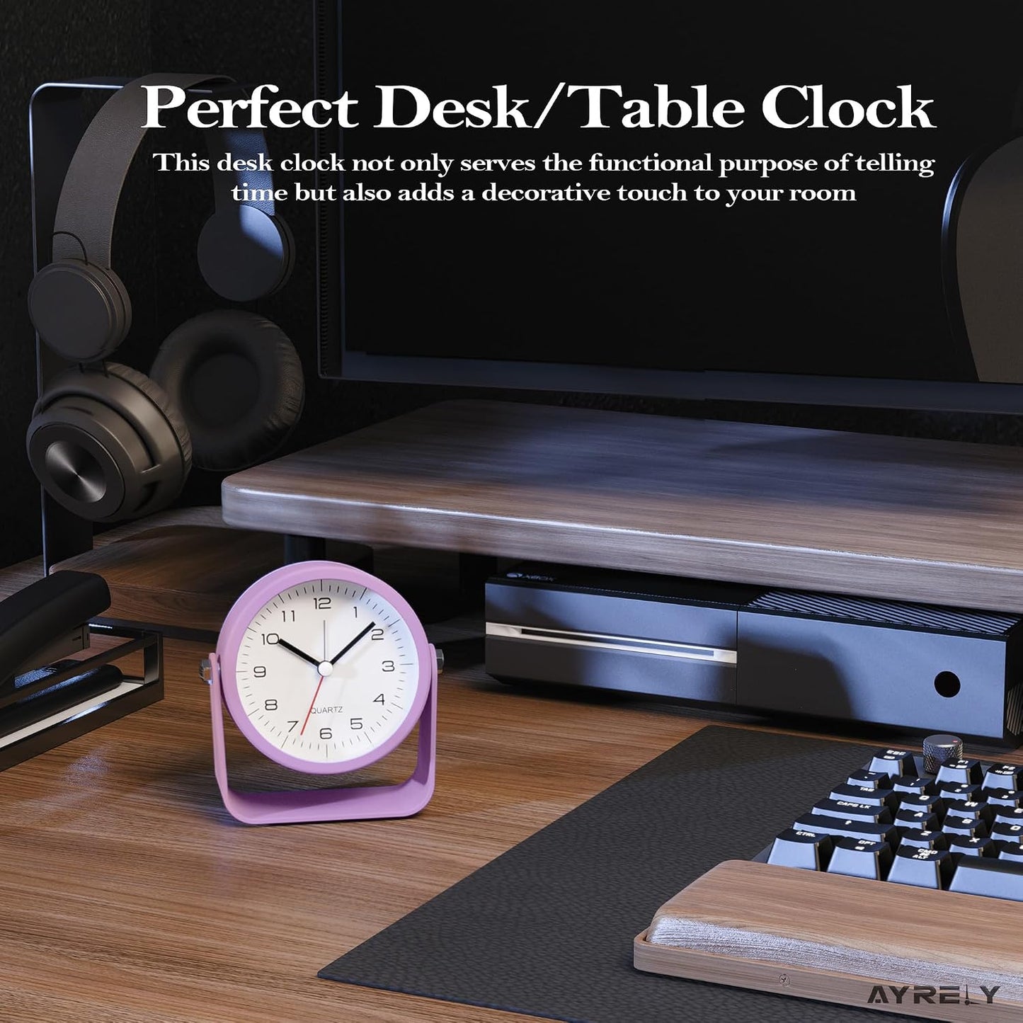AYRELY® 3.5" Small Analog Travel Alarm Clock, Battery Operated Desk Clock | Cute Table Clock with Light, Adjustable Angle, Bedside, Bedrooms, Kids' Rooms and Living Room Decor (Orange)
