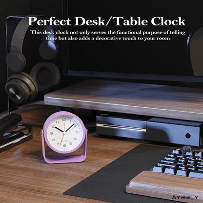 AYRELY® 3.5" Small Analog Travel Alarm Clock, Battery Operated Desk Clock | Cute Table Clock with Light, Adjustable Angle, Bedside, Bedrooms, Kids' Rooms and Living Room Decor (Orange)