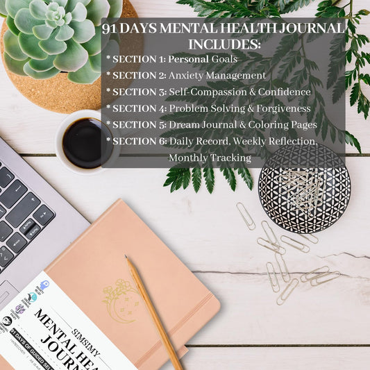 Mental Health Journal, 91-Day Self Care Journal for Women Men, Guided Anxiety & Stress Relief Journal with Mood Tracker, Cognitive Behavioral Therapy Journaling with Mental Health Coloring Pages & Dream Log