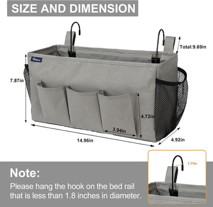 Surblue Bedside Organizer with Hook Bedside Caddy Hanging Storage Bag with Adjustable Straps and Water Bottle Holder for Home College Dorm Bunk Bed Accessories, Crib Bed Rails, Hospital Bed, Black