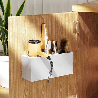 NIUBEE Hair Tool Organizer Wall Mount, Hair Dryer Holder for Bathroom,White | Acrylic Hair Organizer Storage Countertop, Blow Dryer Holder, Hot Tools Organizer for Curling Iron, Brush, 2 Stainless Cups